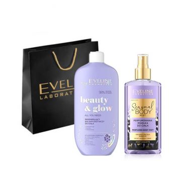 Set cadou Eveline Cosmetics Spray de corp Night Coquette Sensual Body Spray, 150 ml + Balsam hidratant pentru corp, All You Need!, 350 ml