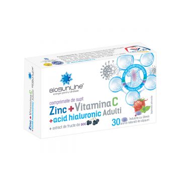 Zinc + Vitamina C + Acid Hialuronic pentru adulti, 30 comprimate de supt, BioSunLine