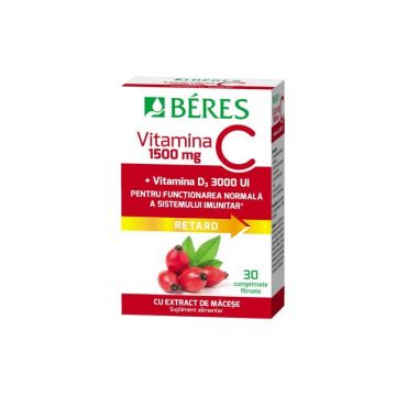 Vitamina C 1500 mg +3000 UI D3, 30 comprimate filmate retard, Beres