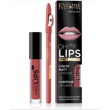 Kit de buze Oh! My Lips Matt Eveline Cosmetics (Concentratie: Set, Nuanta Ruj: 15  Deep Coral)