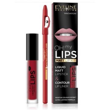 Kit de buze Oh! My Lips Matt Eveline Cosmetics (Concentratie: Set, Nuanta Ruj: 17 Flameco Red)