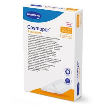 Plasture transparent cu compresa sterila Cosmopor Transparent 901055, 9 cm x 15 cm, 25 bucati, Hartmann