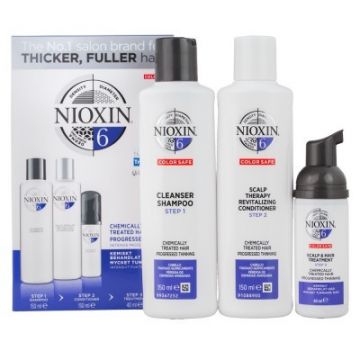 Set ingrijire par tratat chimic Nioxin Sistem No.6 (Continut set: 300 ml Sampon + 300 ml Balsam + 100 ml Tratament)