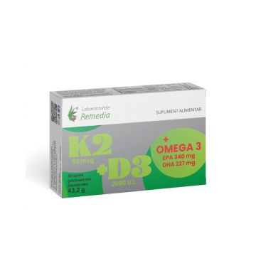 K2+D3+Omega 3, 30 capsule moi, Laboratoarele Remedia