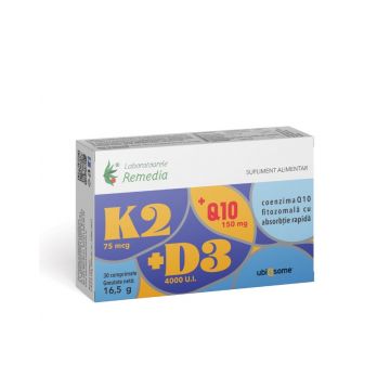 K2+D3+Q10 Ubiqsome, 30 comprimate, Laboratoarele Remedia
