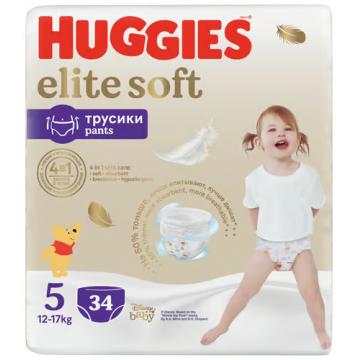 Scutece chilotel Elite Soft Pants Marimea 5 pentru 12 - 17kg, 34 bucati, Huggies