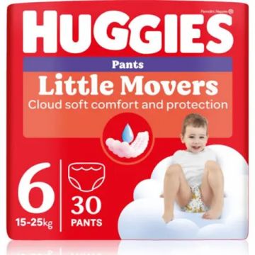 Scutece chilotel Little Movers Marimea 6 pentru 15-25 kg, 30 bucati, Huggies