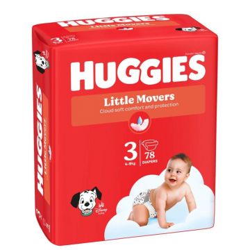 Scutece Little Movers Marimea 3 pentru 4 - 9kg, 78 bucati, Huggies