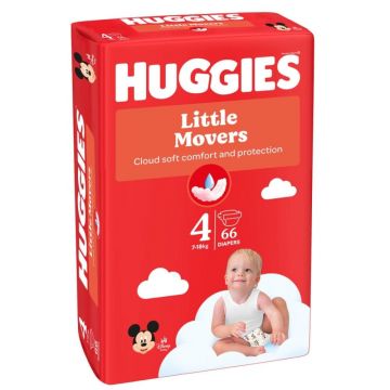 Scutece Litte Movers Marimea 4 pentru 7 - 18kg, 66 bucati, Huggies