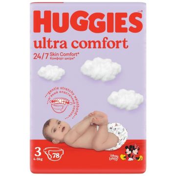 Scutece Ultra Confort Marimea 3 pentru 4 - 9kg, 78 bucati, Huggies