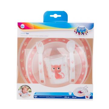 Set pentru masa din plastic Cute Animals Pisica, 4 piese, Canpol babies