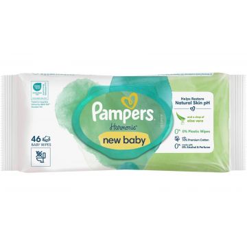 Șervețele umede pentru copii Harmonie New Baby Aloe, 46 bucăți, Pampers