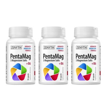 Pachet PentaMag 1200 mg, 3 x 30 capsule, Zenyth