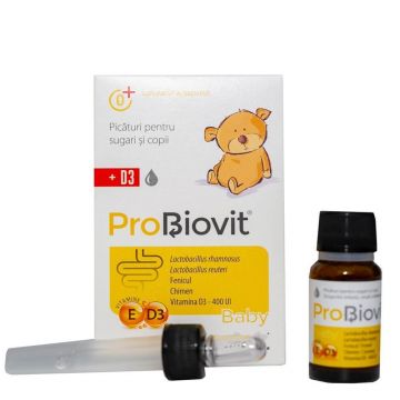 Picaturi cu probiotice si Vitamina D3 pentru copii Probiovit Baby, 10 ml, Apipharma