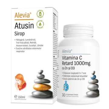 Sirop Atusin 150 ml + Vitamina C 1000 mg Retard cu Zn si D3 30 comprimate, Alevia
