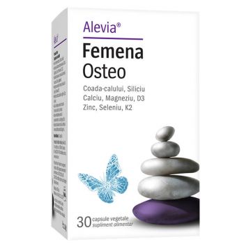 Supliment pentru sanatatea sistemului osos in perioada menopauzei Femena Osteo, 30 caspule vegetale, Alevia