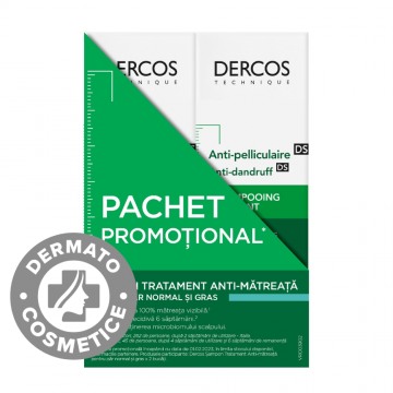 Pachet promotional Sampon anti-matreata pentru par normal-gras Dercos, 2 x 200ml, Vichy