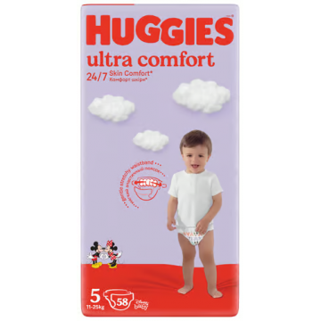 Scutece Ultra Confort Mega Marimea 5 pentru 11 - 25kg, 58 bucati, Huggies