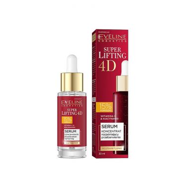 Ser iluminator SUPER LIFTING 4D, 15% Vitamina C și Niacinamida, Eveline Cosmetics, 30 ml