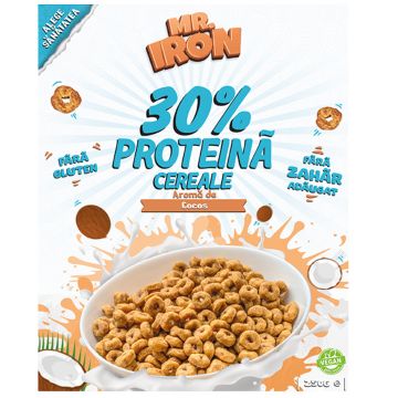 Cereale cu 30% proteina fara zahar low-carb gluten free si vegane Cocos, 250g, Mr. Iron