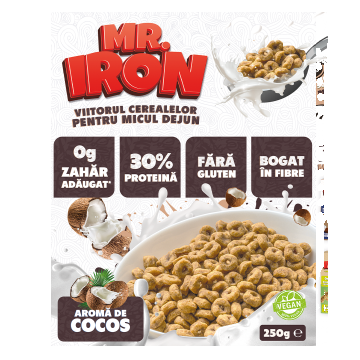 Cereale cu 30% proteina fara zahar low-carb gluten free si vegane Cocos, 250g, Mr. Iron