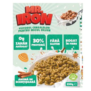 Cereale cu 30% proteina fara zahar low-carb gluten free si vegane Scortisoara, 250g, Mr. Iron