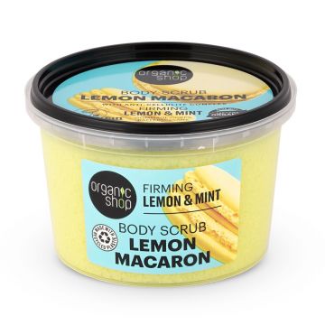 Scrub de corp pentru fermitate cu lamaie si menta Lemon Macaron, 250ml, Organic Shop