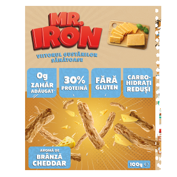 Snack cu 30% proteina fara zahar low-carb gluten free Branza Ceddar Tojos, 100g, Mr. Iron