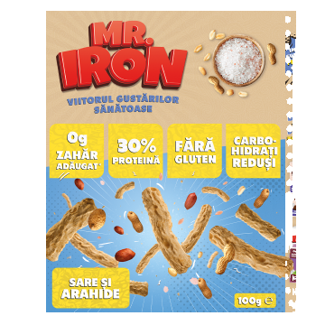 Snack cu 30% proteina fara zahar low-carb gluten free Sare si Arahide Tojos, 100g, Mr. Iron