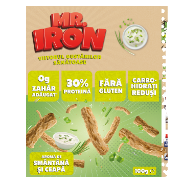 Snack cu 30% proteina fara zahar low-carb gluten free Smantana si Ceapa Tojos, 100g, Mr. Iron