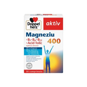 Magneziu 400+B1+B6+B12+Acid Folic, 30 comprimate