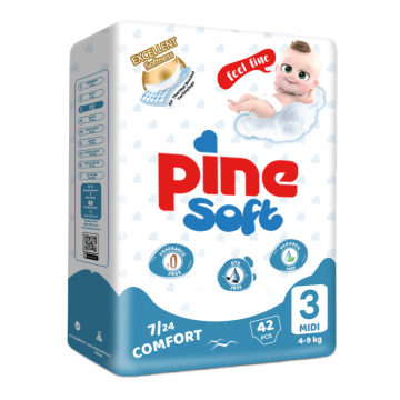 Scutece midi Soft, 4-9 kg, 42 bucati, PINE