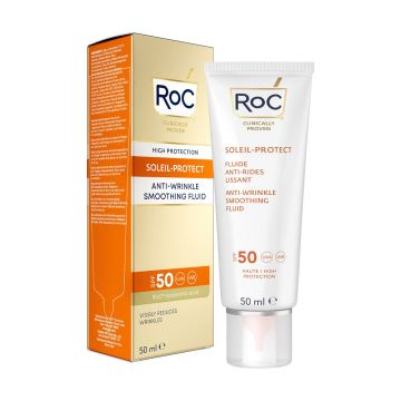 Crema de protectie solara antiage SPF50, Roc Soleil Protect Anti-Wrinkle Fluid, 50ml