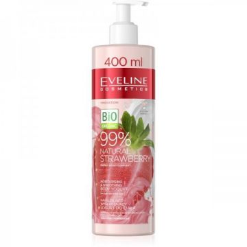 Cremă hidratantă cu iaurt de corp Eveline Cosmetics 99% Natural Strawberry Smoothing, 400 ml