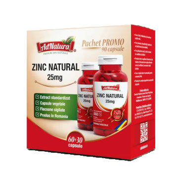 Pachet Zinc Natural, 60 + 30 capsule, AdNatura