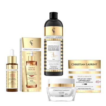 Set cadou Crema de fata Christian Laurent INFUSION LIFTING 45+, Ser concentrat avansat anti-imbatranire, Triple Serum, 10 %, 30 ml, Apa micelara purificatoare profesionala Micro 4 Pure Fusion, 500 ml