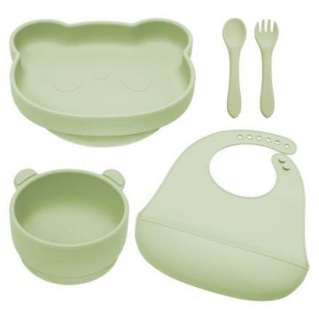 Set pentru diversificare din silicon Panda, 6 luni+, Raw Green, Appekids