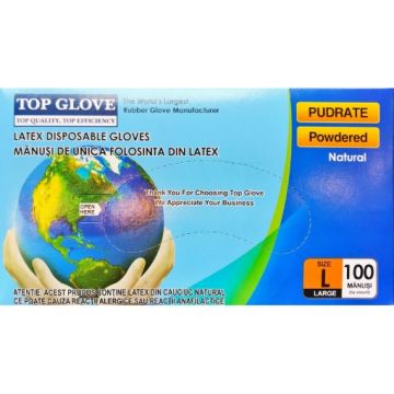 Manusi pentru examinare din latex alb usor pudrate L - 100 bucati Top Glove