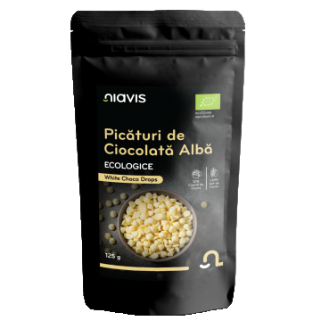Picaturi de ciocolata alba ecologice, 125g, Niavis