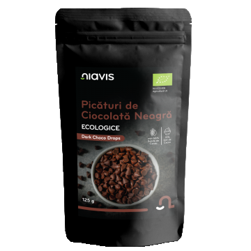 Picaturi de ciocolata neagra ecologice, 125g, Niavis