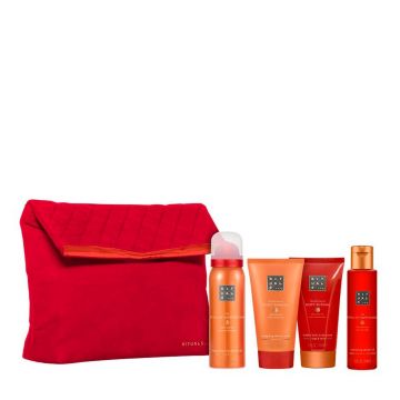 Set cadou The Ritual of Happy Buddha Rituals, Spumă de duș 50 ml + Cremă de corp 70 ml + Exfoliant de duș 70 ml + Ulei de duș 75 ml