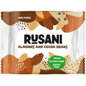 Biscuiti vegani cu migdale si boabe de cacao, 40g, Rusani