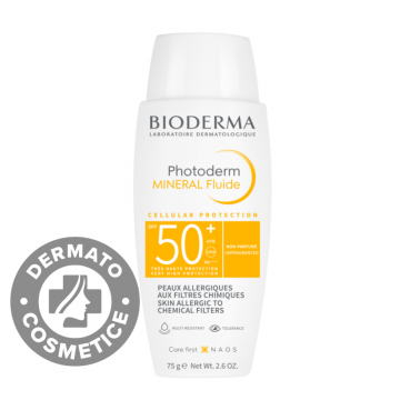 Protectie solara pentru pielea alergica la filtre chimice Photoderm Mineral Fluide, 75g, Bioderma