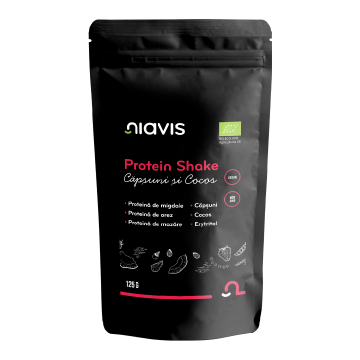 Protein Shake Bio cu capsuni si cocos, 125 g, Niavis