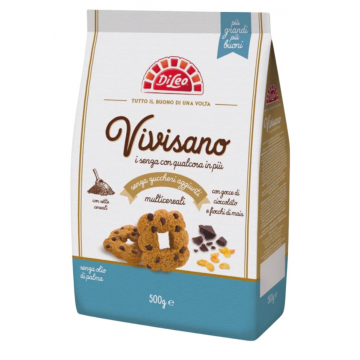 Biscuiti multicereale cu pepite de ciocolata fara zahar Vivisano, 430g, Di Leo