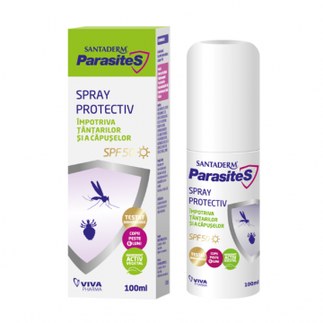 Spray repelent importiva tantarilor si a capuselor SPF 50, Santaderm Parasites, 100 ml, Viva Pharma