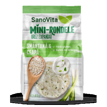 Mini rondele din orez cu smantana si ceapa, 45g, SanoVita