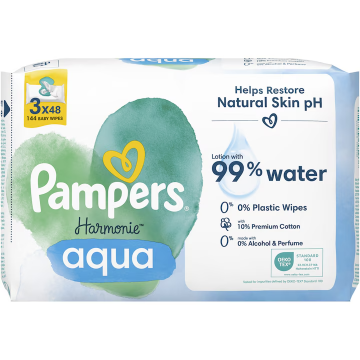Pachet Servetele umede Harmonie Aqua 0% plastic, 144 bucati, Pampers