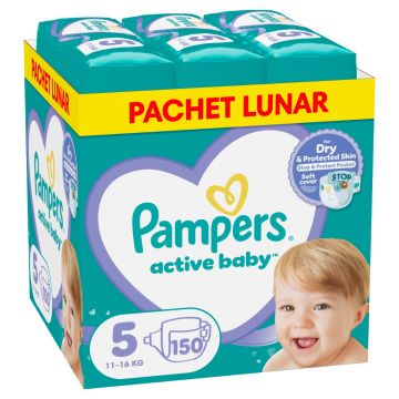 Scutece Active Baby Junior Marimea 5 pentru 11-16 kg, 150 bucati, Pampers