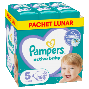 Scutece Active Baby Junior Marimea 5 pentru 11-16 kg, 150 bucati, Pampers